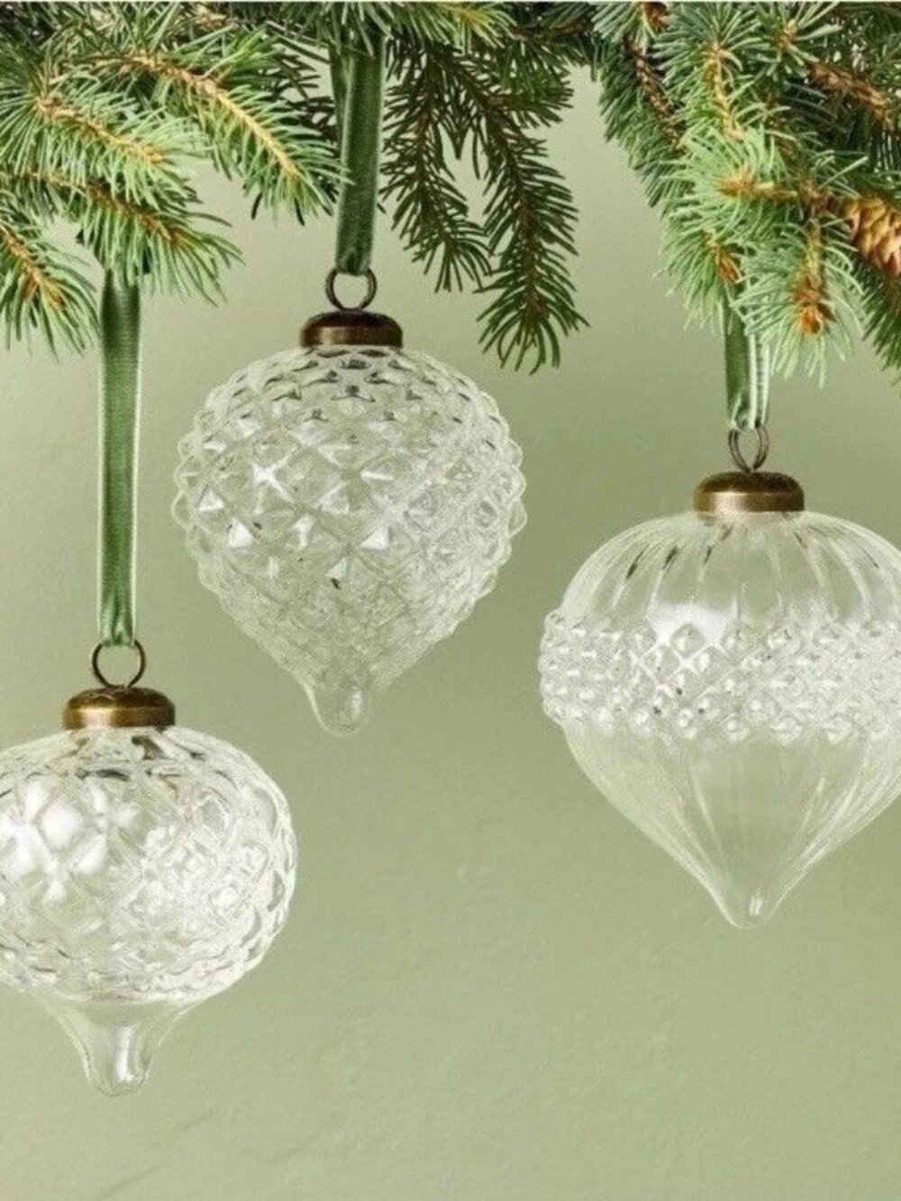 Hearth & Hand Magnolia Glass Bulb Christmas Ornaments Set of 3 NWT
